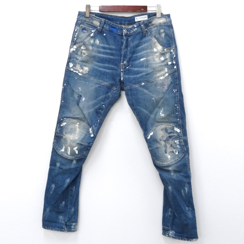 G-STAR RESTORED DENIM 5620 3D SLIM/ジースターロウ デニムパンツ/サイズ：36/カラー：ブルー/ペンキ加工/立体/インポート【山城店】