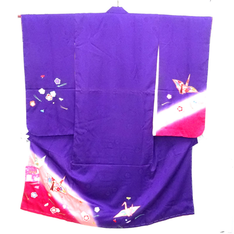 女児 七歳用 祝着 襦袢付き（しつけ付き）/カラー：紫【山城店】