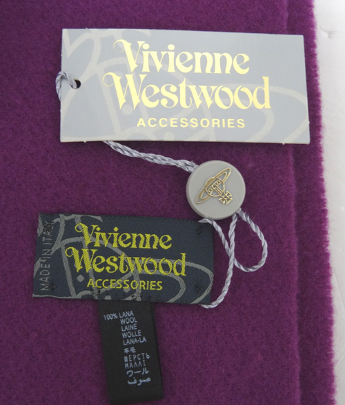 Vivienne WestWood(ビビアンウエストウッド) ロゴ刺繍 マフラー/カラー：紫・パープル/ウール/並行輸入品【山城店】