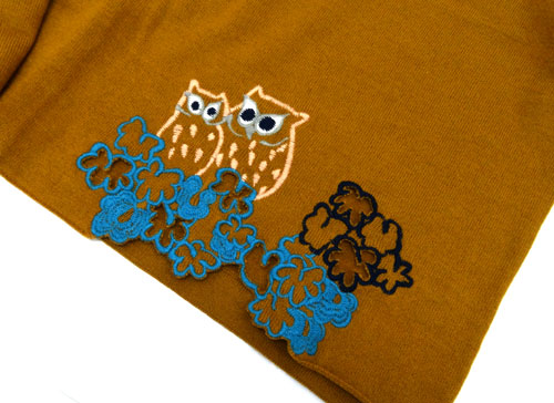 Ne-net ネネット 刺繍 ニット サイズ：2/カラー：キャメル/品番：NE23KN609/フクロウ【山城店】