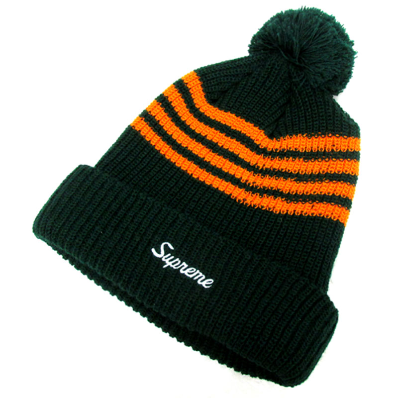 Supreme シュプリーム 4-STRIPE LOOSE GAUGE BEANIE ニット帽 サイズ：Free/カラー：グリーン×オレンジ/13AW/帽子/キャップ【山城店】