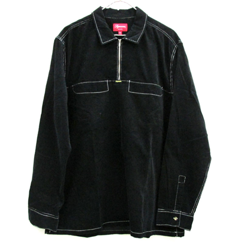 Supreme シュプリーム Corduroy Half Zip Shirt コーデュロイ ハーフジップ シャツ/サイズ：XL/ブラック/2018SS/ストリート【山城店】