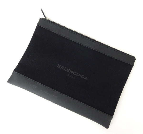 【中古】BALENCIAGA(バレンシアガ) クラッチ M ブラック 373834 ロゴ入り/キャンバス×レザー【山城店】