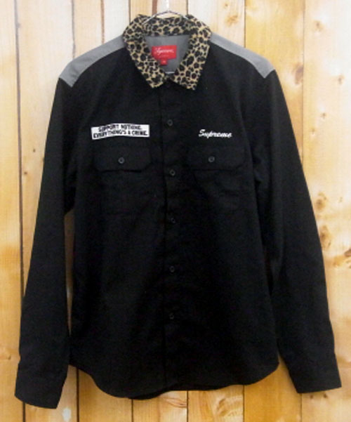 【中古】Supreme Reopard Collar Work Shirt/シュプリーム レオパード カラー ワーク シャツ/SUPREME/ワッペン/国内正規品/サイズ：S/カラー：ブラック/16AW/長袖/アニマル柄/ロングスリーブ【山城店】