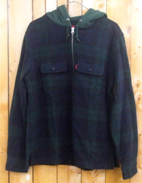 【中古】Supreme Hooded Plaid Half Zip Shirt/シュプリーム フード付き ハーフジップ 長袖 シャツ/2016AWモデル/国内正規品/カラー：グリーン/色：緑/スウェット/ストリート/パーカー/チェック柄/半タグ【山城店】