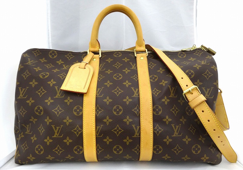 【中古】LOUIS VUITTON ルイ・ヴィトン M41418  キーポ45 ボストンバッグ  バンドリエール モノグラムキャンバス ゴールド金具 バッグ MB1010 ブラウン系 茶色系 ショルダーストラップ付 【福山店】