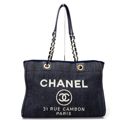 【中古】CHANEL シャネル ドーヴィルPM カラー：デニムカラー×ゴールド金具 デニム/キャンバス/チェーントート/ショルダー/ゴールド金具【山城店】