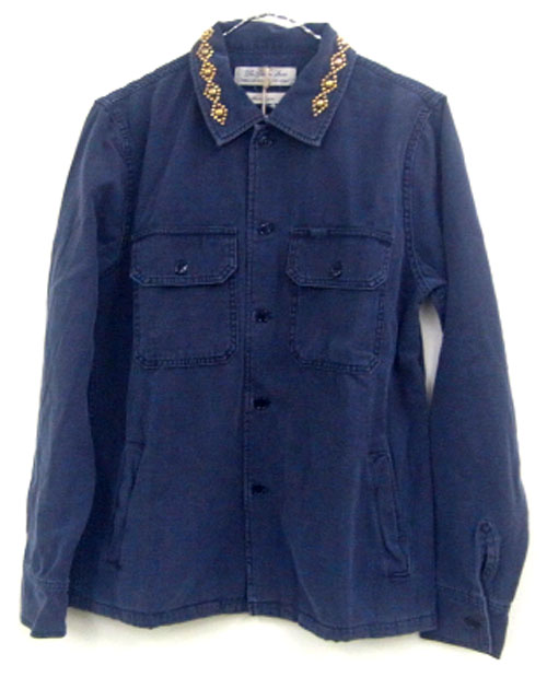 【中古】REMI RELIEF/レミ レリーフ/長袖 スタッズ ミリタリー シャツ/サイズ：M/カラー：NAVY・ネイビー系/アメセレ/ユニセックス/USED加工【山城店】