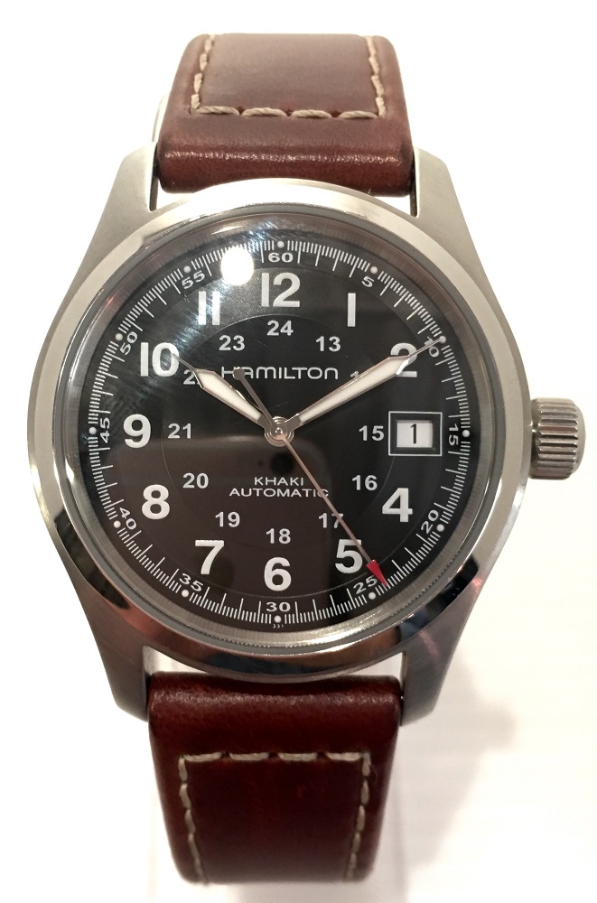 【中古】HAMILTON/KHAKI FIELD AUTO/ハミルトン/カーキフィールドオート/H704450/機械式自動巻き腕時計/スケルトンバック/バックスケルトン/裏スケ/ステンレスケース/アナログ/ブラック文字盤/ブラウンベルト/アメカジ/カジュアル/大人【米子店】