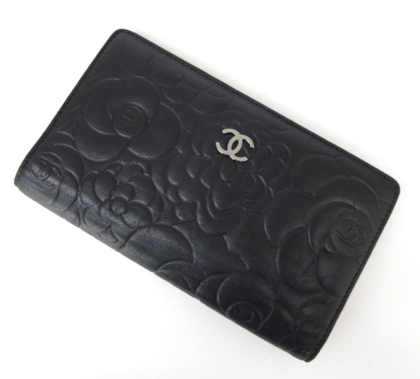 【中古】CHANEL(シャネル) 長財布 ブラック A36544 カメリア/二つ折り【山城店】