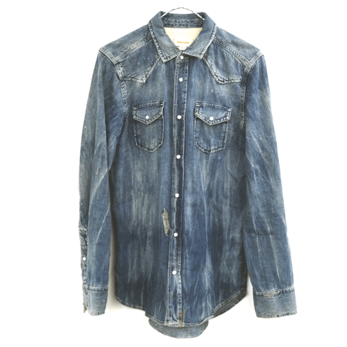 【中古】 DIESEL ディーゼル リペア加工 デニムシャツ/国内正規品/サイズ：S/カラー：インディゴ系/ブルー系/インポート/長袖/ウエスタン【山城店】