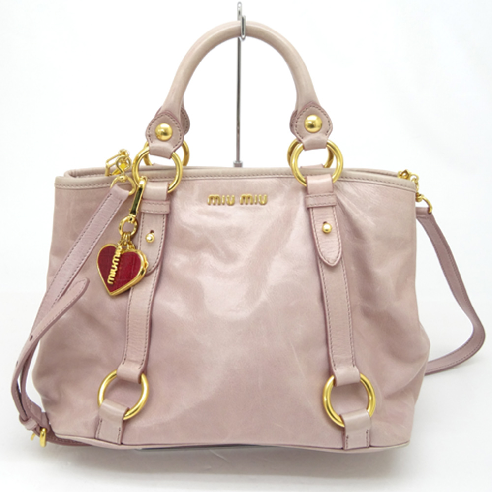 【中古】miu miu(ミュウミュウ) レザーBag カラー：ピンク 系/ハンド/2way ショルダー【山城店】