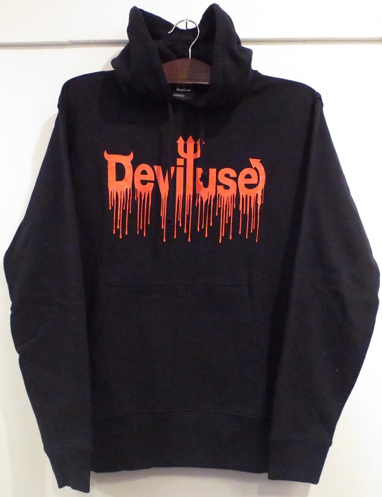 【中古】Deviluse/デビルユース/Logo Blood Pullover Hooded/サイズ：M/BLACK/ブラック/黒色系/DEVIL-1488M/プリント/プルオーバー/パーカー/フード/ストリート/スケーター/パンク/ロック/バンド/メンズ/男性/紳士/トップス/ライトアウター【米子店】