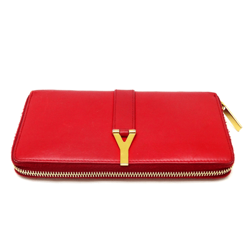 【中古】SAINT LAURENT サンローラン レザー ラウンドファスナー カラー：レッド 赤 314991 長財布【山城店】