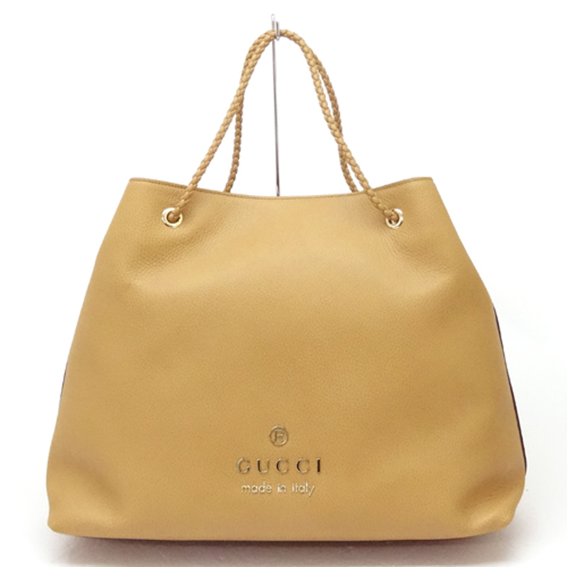 【中古】GUCCI(グッチ) レザー 「トート バッグ」 ベージュ 系 Ref.No:380118 アウトレット/ショルダー/型押しレザー/かばん/バッグ/鞄【山城店】