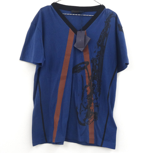 【中古】PRADA(プラダ) Vネック プリント Tee 国内正規品/サイズ：XL/カラー：ネイビー/カットソー/ハイブランド/春夏秋冬【アメ村店】