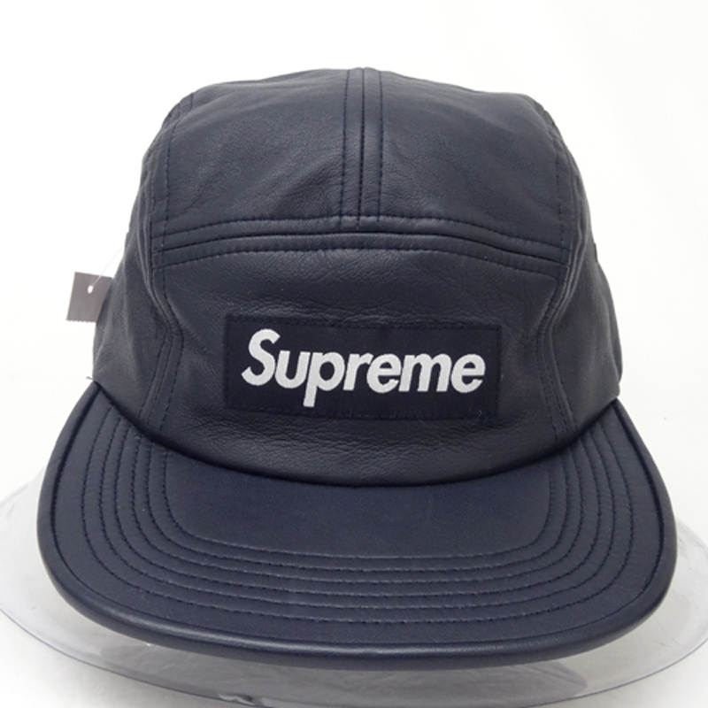 【中古】Supreme LEATHER Camp Cap/シュプリーム レザー キャンプ キャップ Box Logo サイズ：Free/16AW/カラー：ネイビー/ボックスロゴ/CAP/帽子/未使用品【山城店】