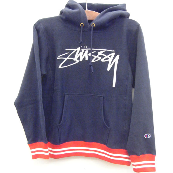 中古/STUSSY×champion/ステューシー×チャンピオンプルオーバー/パーカーサイズ XS/ネイビー色系121【桜井店】