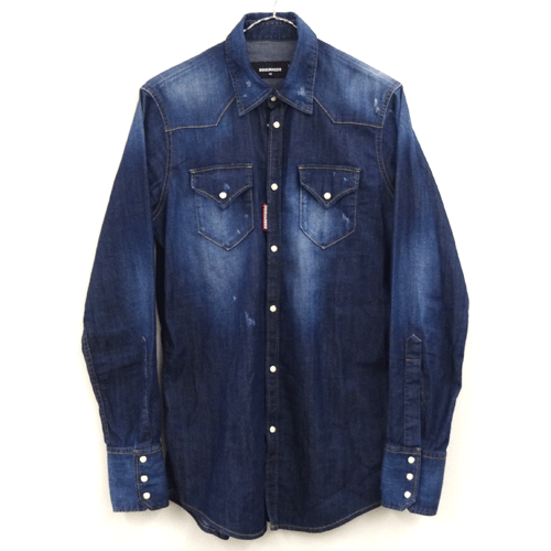 【中古】DSQUARED2 ディースクエアード DENIM SHIRT ダメージ加工 デニムシャツ/品番：S71DL0893S30341/2015モデル/国内正規品/サイズ：44/カラー：インディゴブルー/ウエスタン/インポート/人気【山城店】