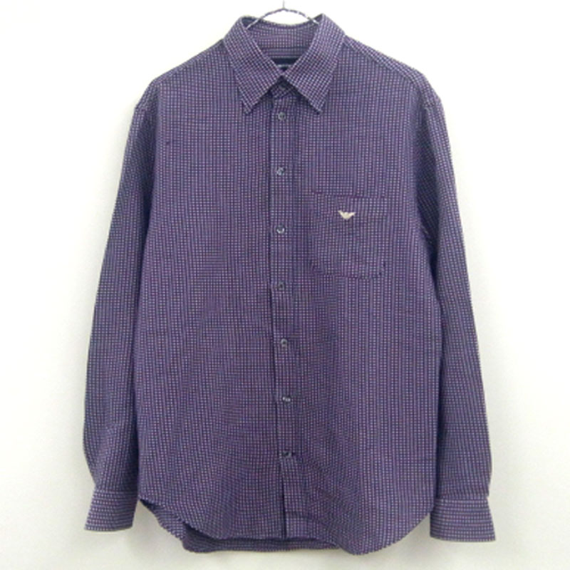 【中古】EMPORIO ARMANI/エンポリオ アルマーニ/ L/S SHIRT コットン シャツ/国内正規品/サイズ：41/16 /カラー：パープル系/ロゴ刺繍/長袖/カジュアル【アメ村店】