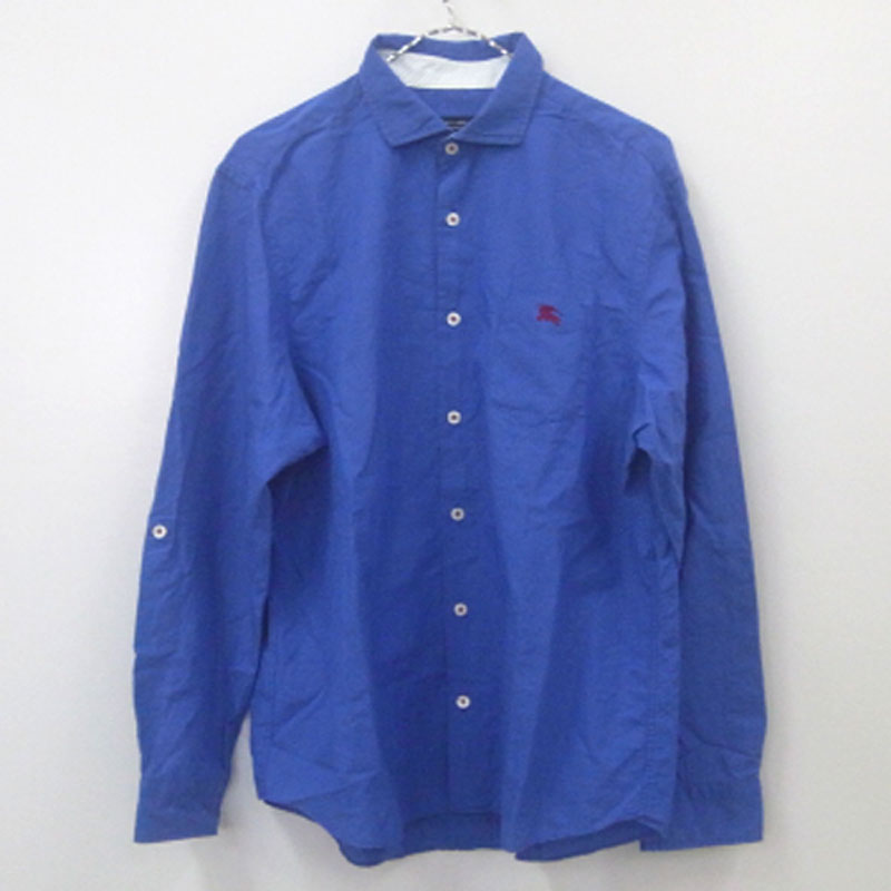 【中古】BURBERRY BLACK LABEL/ L/S Shirt/バーバリー ブラック レーベル/長袖 シャツ/D1M16-115-26/国内正規品/サイズ：4/カラー：ブルー/インポート/ワンポイント刺繍【アメ村店】