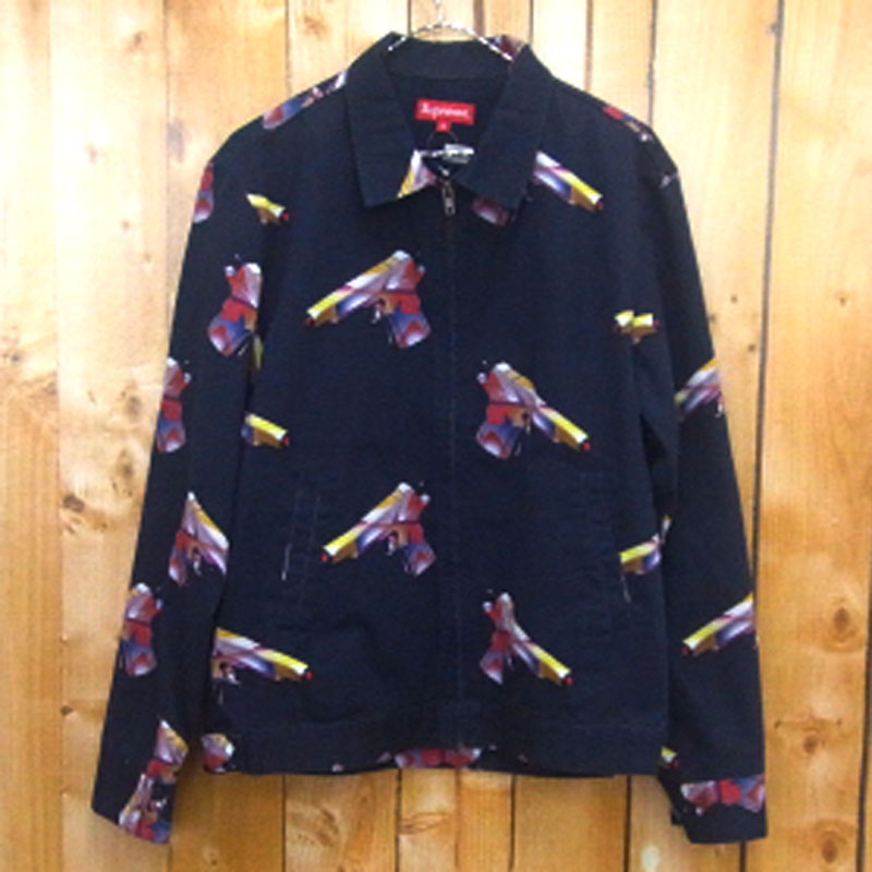 【中古】Supreme/Mendini Guns Work Jacket/シュプリーム/メンディニ ガン ワーク ジャケット/16SS/国内正規品/サイズ：M/カラー：NAVY・紺/未使用品/スイングトップ/総柄/ストリート【山城店】