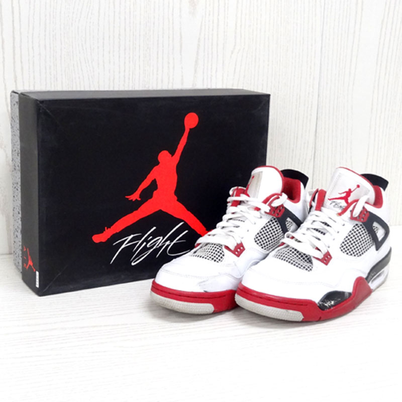 【中古】NIKE AIR JORDAN 4 RETRO FIRE RED ナイキ エア ジョーダン フォー レトロ ファイヤー レッド/品番：308497-110/27.5ｃｍ/カラー：WHITE/VARSITYRED-BLACK/色：色/赤/黒/2012年製/復刻/スニーカー/ミドルカット/バスケ/靴/シューズ【山城店】