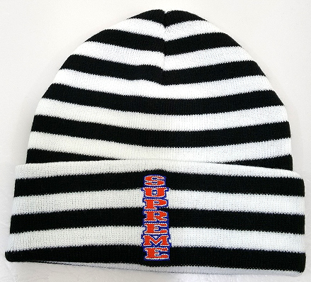 【中古】Supreme シュプリーム 16AW Vertical Logo Striped Beanie ビーニー  白黒 ホワイト×ブラック ボーダー 【福山店】