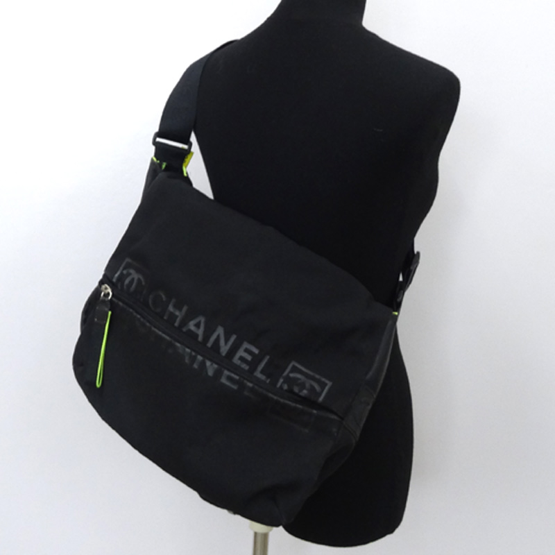 【中古】CHANEL(シャネル) スポーツライン 「ナイロン×レザー ショルダー」 ブラック・黒 斜め掛け/メッセンジャー《バッグ/かばん/鞄》【山城店】