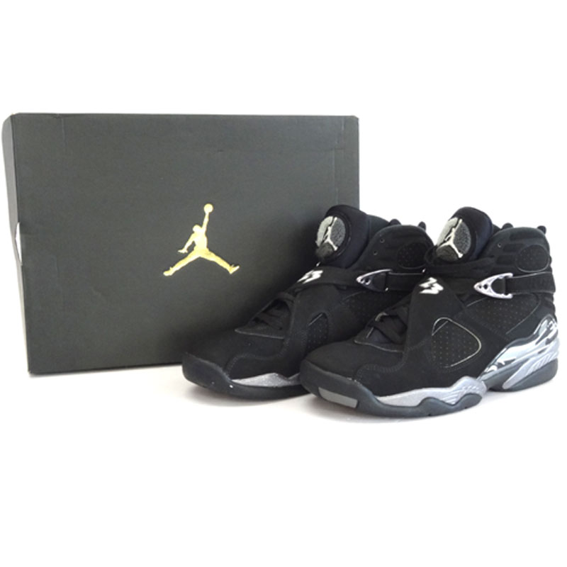 【中古】NIKE AIR JORDAN 8 RETRO CHROME ナイキ エア ジョーダン エイト レトロ クローム/305381-003/27ｃｍ/国内正規品/カラー：BLACK/WHITE-LT GRAPHITE/色：黒/銀/2015年製/復刻/バッシュ/ヌバック/ハラチシステム/靴/シューズ【山城店】