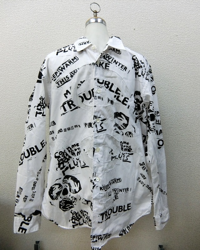 【中古】コムデギャルソン  COMME des GARCONS  HOMMI PLUS  シャツ 総柄 長袖 サイズ：S 白×黒  メンズ  【出雲店】