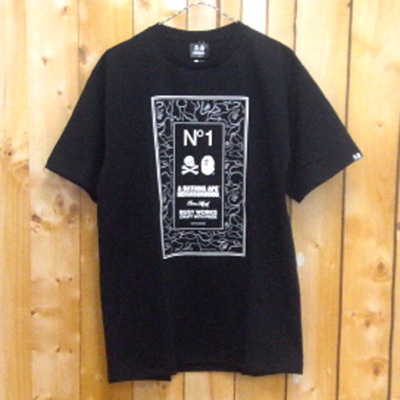 【中古】A BATHING APE × NEIGHBORHOOD/ア ベイシング エイプ×ネイバーフッド Tシャツ/17SS/サイズ：L/カラー：ブラック/未使用品/ストリート/コラボ/半袖【山城店】