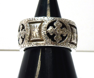 【中古】Loree Rodkin ローリーロドキン engraved wide band w/4 stones etched gothic cross ring ゴシック クロスリング ＃18《N190C-8861》《アクセサリー/小物/指輪》【山城店】