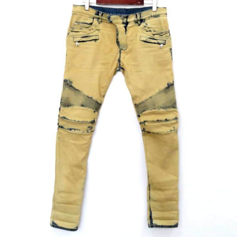 【中古】BALMAIN バルマン タイダイ柄 バイカー デニムパンツ/S6HT551D395D/国内正規品/サイズ：32/カラー：ベージュ/タイダイ色/ストレッチ/スキニー【山城店】