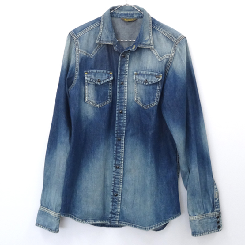 【中古】DIESEL ディーゼル / デニムシャツ 国内正規品/サイズ：M/カラー：ブルー 系/ウエスタン/加工/スナップボタン【山城店】