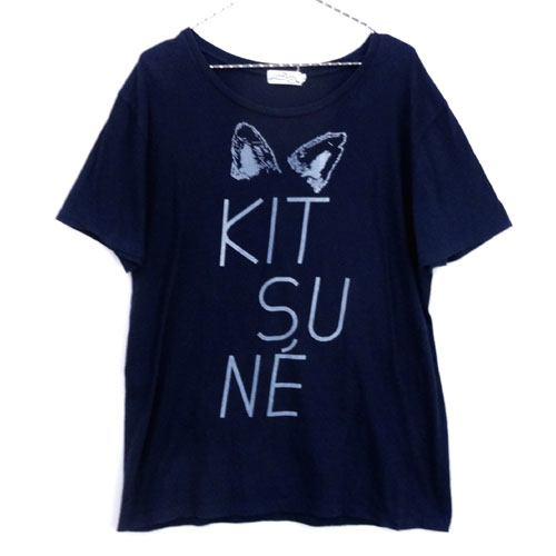 【中古】MAISON KITSUNE メゾン キツネ KITSUNE TEE キツネ Tシャツ/サイズ：L/カラー：紺/ネイビー/半袖/プリント/ハイブランド【山城店】