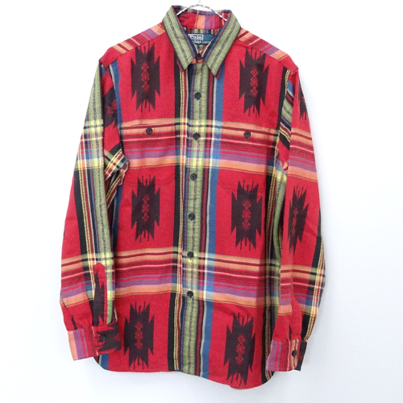 【中古】RALPH LAUREN L/S SHIRT / ラルフローレン 長袖 シャツ ポロ 国内正規品/サイズ：M/カラー：マルチカラー/Polo/アメカジ/インディアン【山城店】