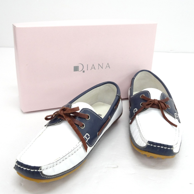 【中古】DIANA(ダイアナ) デッキシューズ / サイズ：37/カラー：ホワイト×ネイビー/靴 シューズ【山城店】