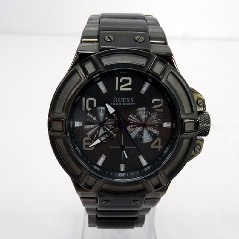 【中古】GUESS ゲス/品番：W0218-G1/カラー：ブラック/クロノグラフ/クオーツ/人気/アナログ/ガンメタル/電池《 腕時計/ウォッチ》【山城店】