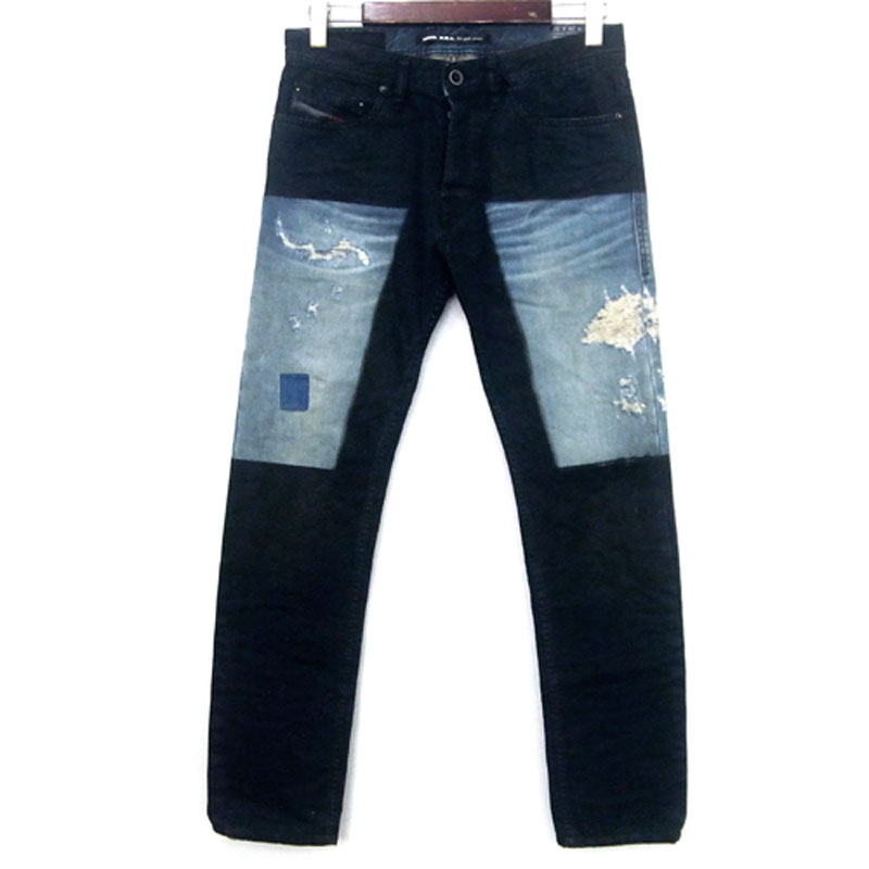 【中古】DIESEL ディーゼル/TEPPHAR SLIM-CARROT/サイズ：W28/ブラック×インディゴ/ボトムス/ダメージ/リペア加工/インポート【山城店】