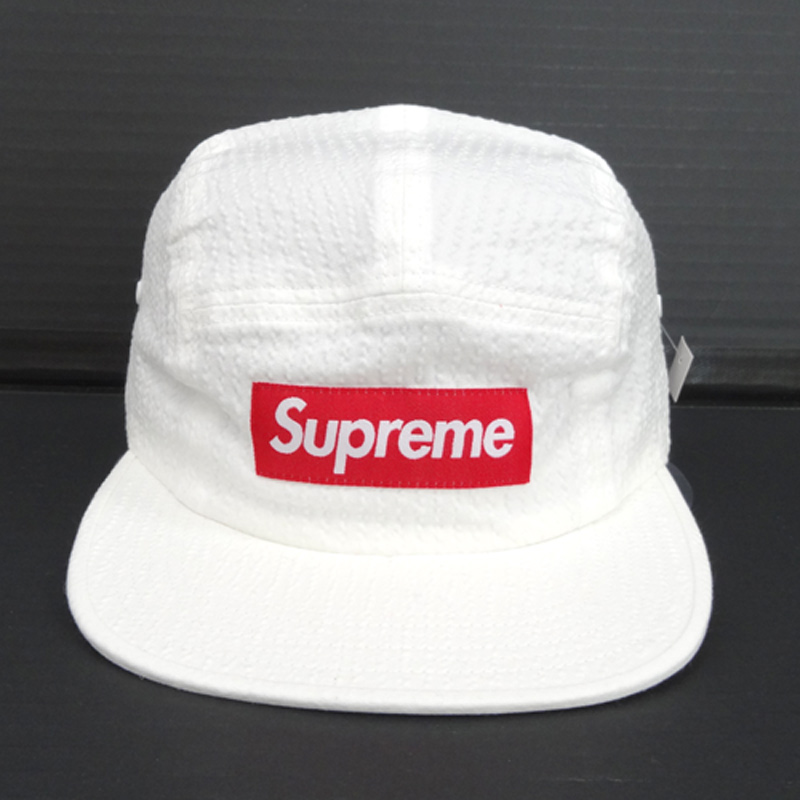 【中古】Supreme Tonal Seersucker Camp Cap / シュプリーム キャップ 17SS/BOX LOGO/サイズ：FREE/ホワイト/帽子/ストリート【山城店】