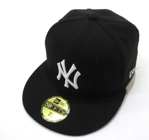 【中古】NEWERA ニューエラ NY ヤンキース キャップ 帽子 7 1/4 57.7cm ブラック×ホワイト 黒×白 【福山店】