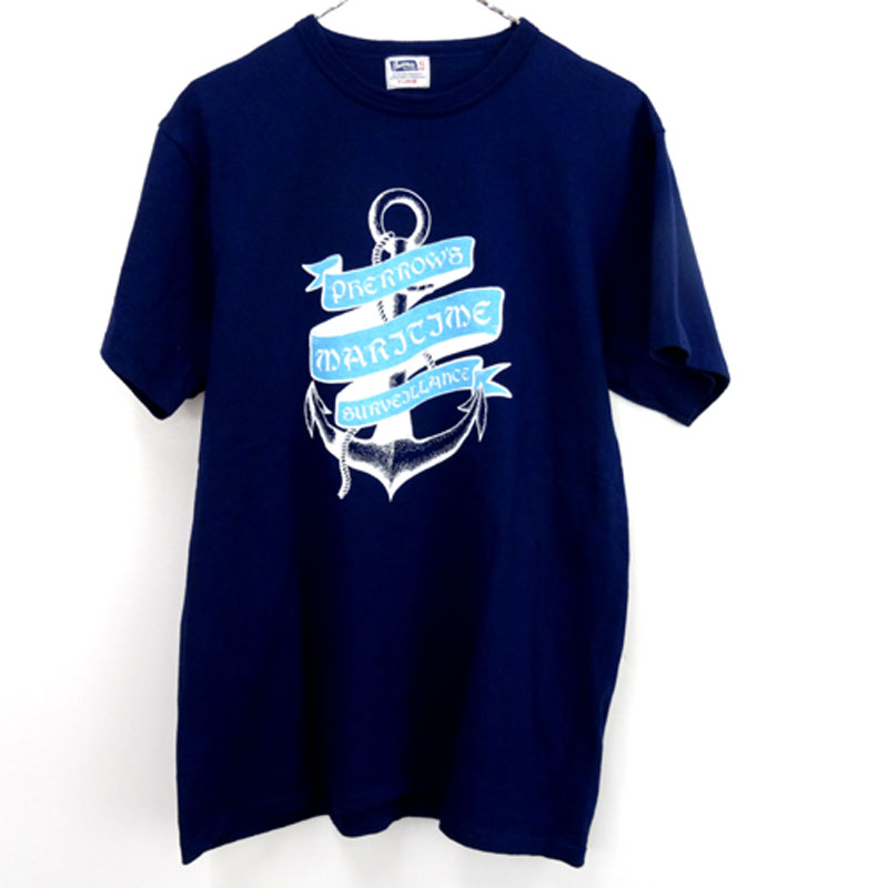 【中古】PHERROW'S フェローズ/プリント Tee/サイズ：XL/カラー：紺色、ネイビー/半袖/ロゴ/マリン/アメカジ【山城店】