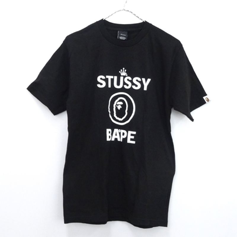 【中古】STUSSY × A BATHING APE T-SHIRT 10SS/サイズ：S/カラー：黒・ブラック/ストリート/コラボ/Tシャツ/エイプ【山城店】