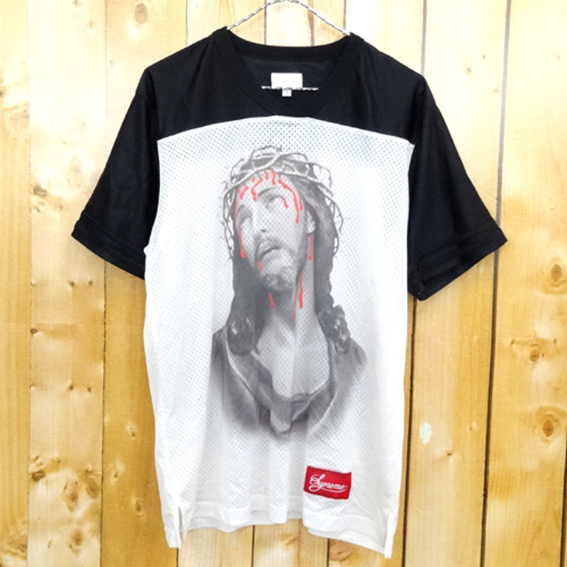 【中古】Supreme Jesus Football Top / フットボール メッシュ 半袖シャツ 14SS/サイズ：M/カラー：黒・白/ストリート【山城店】