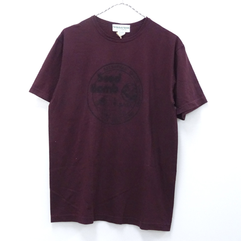 【中古】SASSAFRAS ササフラス Seed Bomb T/サイズ：M/カラー：バーガンディ/Tシャツ/スペースプリント/アメカジ【山城店】