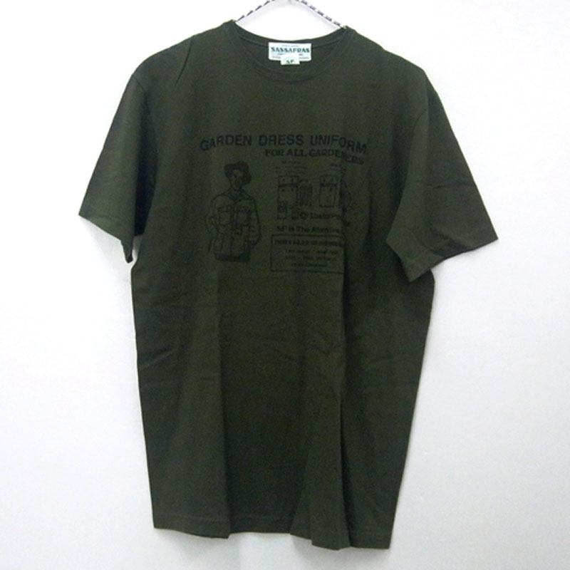 【中古】SASSAFRAS ササフラス/プリント Tee/Tシャツ/カットソー/色：カーキ/サイズ：M/アメカジ【山城店】