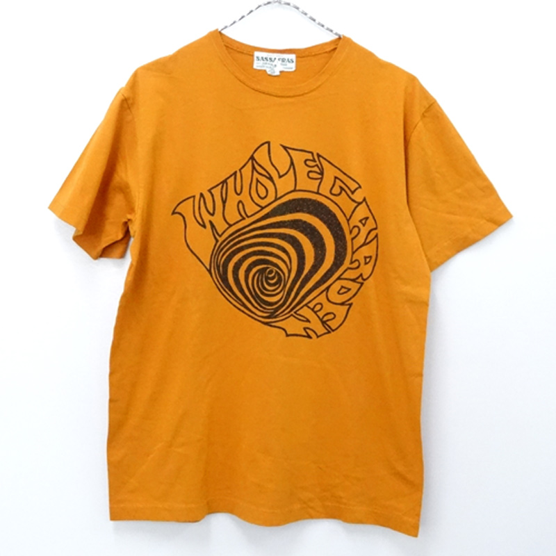 【中古】SASSAFRAS ササフラス プリントTee/Tシャツ/サイズ：Ｍ/カラー：オレンジ/アメカジ【山城店】