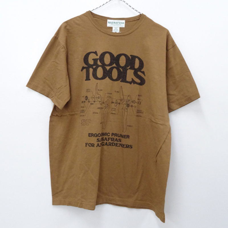 【中古】SASSAFRAS ササフラス プリントTee/Tシャツ/カットソー/サイズ：XL/カラー：ブラウン 系/アメカジ【山城店】