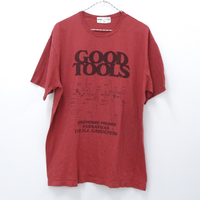 【中古】SASSAFRAS ササフラス プリントTee/Tシャツ/T/カットソー/サイズ：XL/カラー：エンジ・バーガンディ 系/アメカジ【山城店】